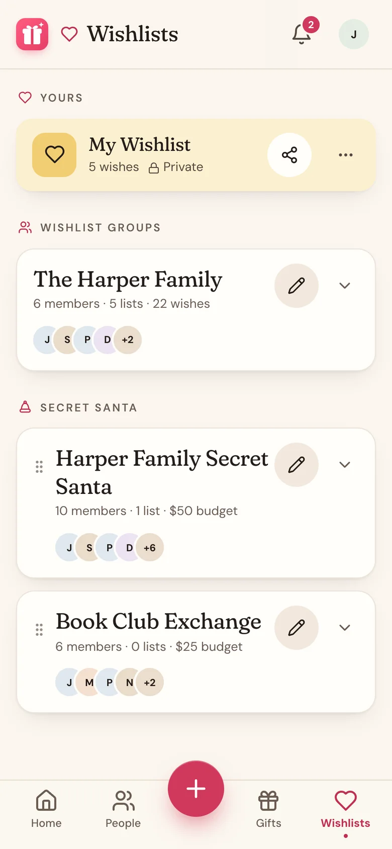 The Wishlists tab with the My Wishlist card and its share icon