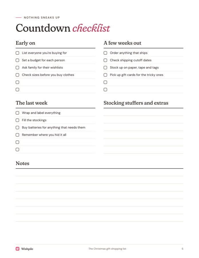 Page 5 of the printable: Countdown checklist